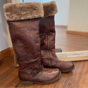 Frye Valerie Shearling Lined Brown Over the Knee Boots